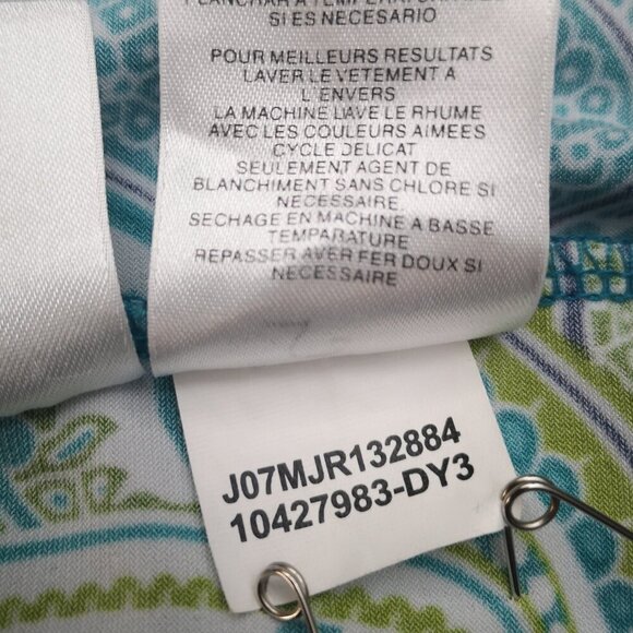 Jones New York Signature Ladies Size Large Green Teal White & Black Pattern Top - Picture 7 of 9